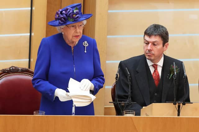 Presiding Officer of the Scottish Parliament Ken Macintosh pictured alongside Queen Elizabeth II. Picture: Andrew Milligan - WPA Pool/Getty Images