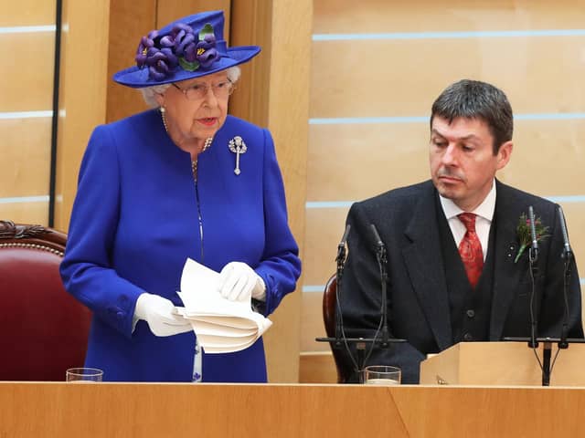 Presiding Officer of the Scottish Parliament Ken Macintosh pictured alongside Queen Elizabeth II. Picture: Andrew Milligan - WPA Pool/Getty Images
