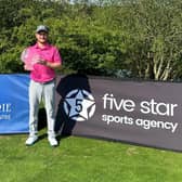 Calum Fyfe shows off the trophy after winning the Scottish Par 3 Championship presented by Five Star Sports Agency. Picture: Five Star Sports Agency