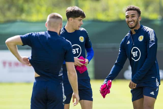 Jacob Brown, right, is vying for a place up front in the Scotland set-up.