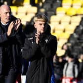 Rangers manager Philippe Clement and Ross McCausland applaud the supporters at full time.