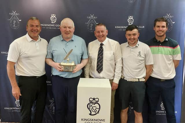 Kingsknowe's winning team in the Edinburgh Inter-Club tournament show off the trophy with vice captain Grant Dobie. Picture: Kingsknowe GC
