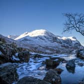 The snow covered peaks of the Three Sisters in Glencoe. Picture: Jane Barlow/PA Wire
