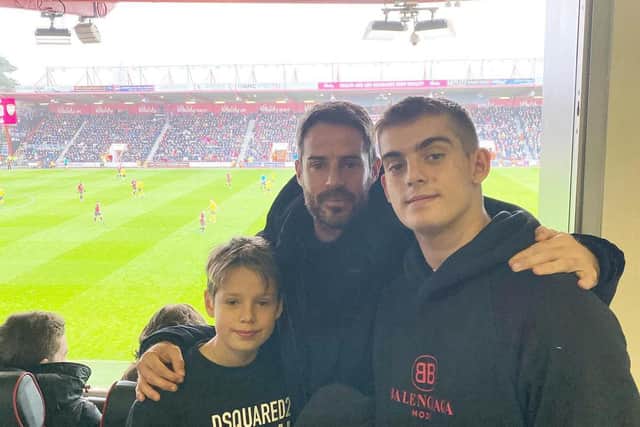 Undated Handout Photo of Jamie Redknapp with his older son Charley and younger son Beau. See PA Feature FAMILY Redknapp. Picture credit should read: Jamie Redknapp/PA. WARNING: This picture must only be used to accompany PA Feature FAMILY Redknapp.