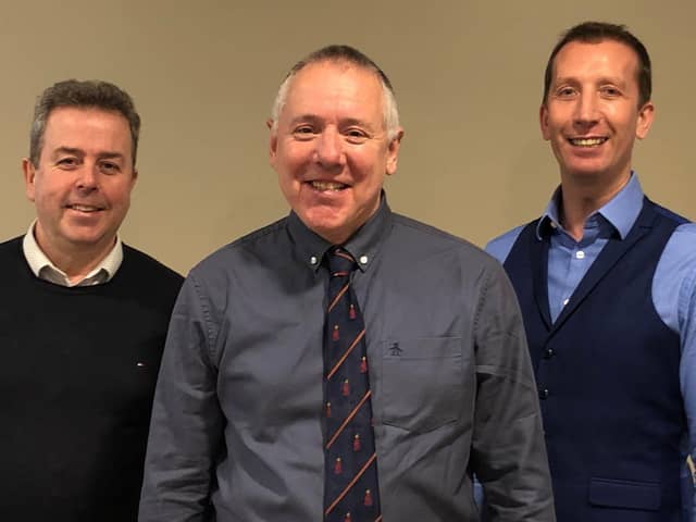 Steve Brooker flanked by co-founders of Diamond and Co. Phil Diamond (left) and Craig Alexander Rattray.