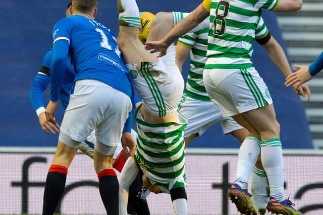 Celtic's Callum McGregor upended in derby defeat that came following successful system change that the last Dubai trip was credited as ushering in. (Photo by Alan Harvey / SNS Group)