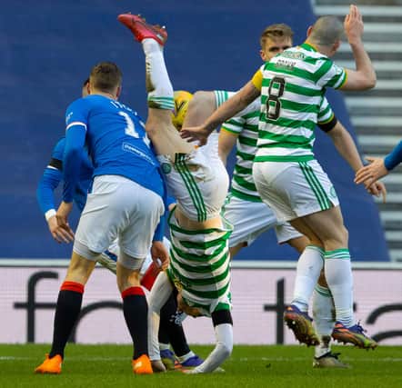 Celtic's Callum McGregor upended in derby defeat that came following successful system change that the last Dubai trip was credited as ushering in. (Photo by Alan Harvey / SNS Group)
