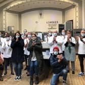 Staff at Leith Theatre and Empty Kitchens Full Hearts give a round of applause to all the volunteers who have taken part in fighting food poverty in the Capital