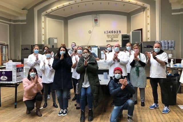 Staff at Leith Theatre and Empty Kitchens Full Hearts give a round of applause to all the volunteers who have taken part in fighting food poverty in the Capital