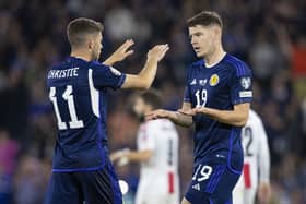 Kevin Nisbet (right) came off the bench during Scotland's 2-0 win over Georgia at Hampden on Tuesday. (Photo by Ross MacDonald / SNS Group)
