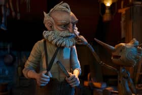 Left to right: Gepetto (voiced by David Bradley) and Pinocchio (voiced by Gregory Mann) in Guillermo del Toro's Pinocchio PIC: Netflix © 2022