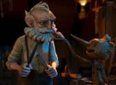 Left to right: Gepetto (voiced by David Bradley) and Pinocchio (voiced by Gregory Mann) in Guillermo del Toro's Pinocchio PIC: Netflix © 2022