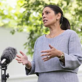Home secretary Priti Patel, talking to the media in Green Park, central London. Picture: James Manning/PA Wire