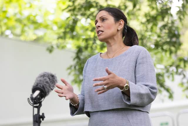 Home secretary Priti Patel, talking to the media in Green Park, central London. Picture: James Manning/PA Wire