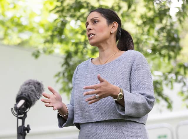 Home secretary Priti Patel, talking to the media in Green Park, central London. Picture: James Manning/PA Wire