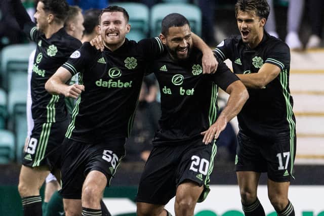 Celtic's Cameron Carter-Vickers celebrates his goal in the 3-1 win over Hibs at Easter Road.
