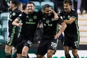 Celtic's Cameron Carter-Vickers celebrates his goal in the 3-1 win over Hibs at Easter Road.