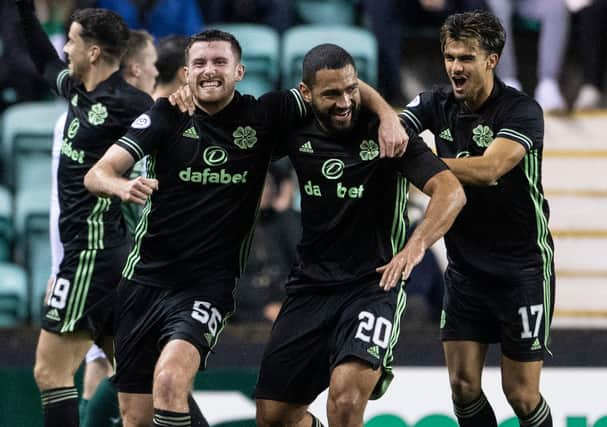 Celtic's Cameron Carter-Vickers celebrates his goal in the 3-1 win over Hibs at Easter Road.