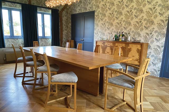 A Brightwell dining table and sideboard and Frame dining chairs