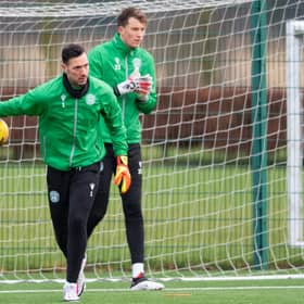 Hibs goalkeepers Ofir Marciano and Matt Macey in training. Photo by Mark Scates / SNS Group