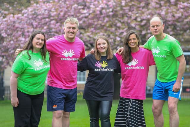 L-R Sophie Reid, Sam Cardosi, Karayn Chisholm of Cash for Kids, Emma Roman and Robert Holland.