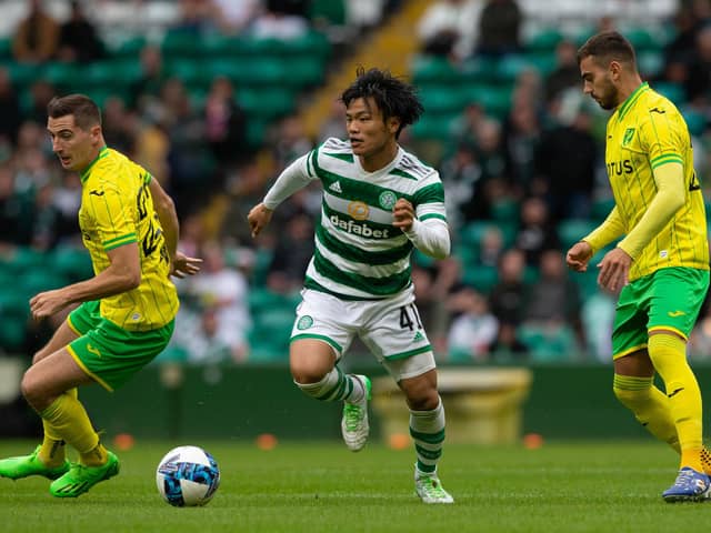 Celtic's Reo Hatate in action during the 2-0 friendly win over Norwich City.  (Photo by Ewan Bootman / SNS Group)