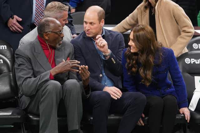 Prince William and Kate watch the NBA basketball game between the Boston Celtics and the Miami Heat at TD Garden.
