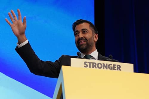 Humza Yousaf addresses the SNP conference in Aberdeen last October, when he announced a surprise council tax freeze (Picture: Peter Summers/Getty Images)