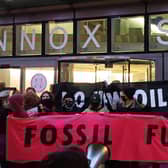 Extinction Rebellion Scotland protesters calling for an end to the fossil fuel industry as they demonstrate outside the Scottish Energy Forum annual dinner at the Edinburgh International Conference Centre.