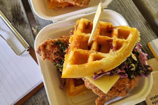 Fried chicken waffles from Delightfully Delicious