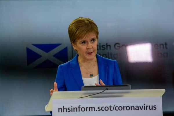 Then first minister Nicola Sturgeon gives a Covid-19 press briefing at St Andrews House on March 27 2020 (Picture: Michael Schofield - WPA Pool/Getty Images)