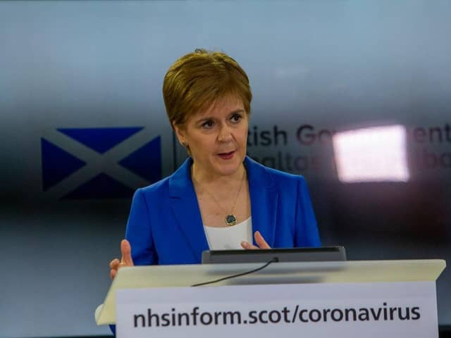 Then first minister Nicola Sturgeon gives a Covid-19 press briefing at St Andrews House on March 27 2020 (Picture: Michael Schofield - WPA Pool/Getty Images)