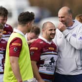 Man of the match Cal Davies with his Watsonians manager Fergus Pringle during a FOSROC Super6 match between Southern Knights and Watsonians at The Greenyards.