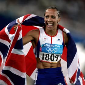 Kelly Holmes celebrating winning the 1500m event at the 2004 Olympics in Athens. Picture: Phil Noble/PA