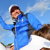 Catriona Matthew celebrates after Europe's dramatic victory in the 2019 Solheim Cup at Gleneagles. Picture: Marc Runnacles/LET