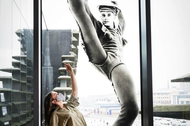 Dance student Andi Brogan gets an early look at the new V&A Dundee exhibition, Michael Clark: Cosmic Dancer. Picture: Jane Barlow/PA Wire