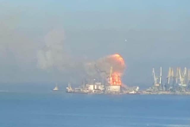 Ukrainian military claim a number of ships have been hit in the occupied Russian port Berdyansk.