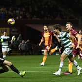 Celtic's Jota scores against Motherwell but the effort was ruled out for offside by VAR. (Photo by Rob Casey / SNS Group)