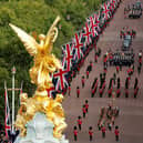 The Queen's funeral cortege borne on the State Gun Carriage of the Royal Navy travels along The Mall and around the Victoria Memorial. Picture: Chip Somodevilla/Getty Images