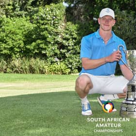 Blairgowrie's Gregor Graham shows off the South African Amateur Championship trophy after his win at Royal Johannesburg. Picture: GolfRSA