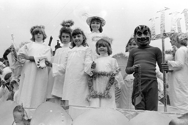 Mansfield Carnival in 1980 where youngsters on this float dressed up as angels and demons