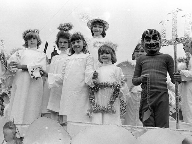 Mansfield Carnival in 1980 where youngsters on this float dressed up as angels and demons