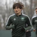 Kyogo Furuhashi trains with Celtic on Friday ahead of the Scottish Cup semi-final showdown with Rangers at Hampden.  (Photo by Craig Foy / SNS Group)