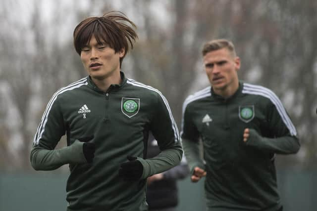 Kyogo Furuhashi trains with Celtic on Friday ahead of the Scottish Cup semi-final showdown with Rangers at Hampden.  (Photo by Craig Foy / SNS Group)