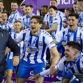Kilmarnock manager Derek McInnes with the league trophy during a cinch Championship match between Kilmarnock and Arbroath at Rugby Park, on April 22, 2022, in Kilmarnock, Scotland.   (Photo by Ross MacDonald / SNS Group)