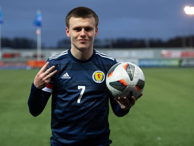 Ben Doak hit a hat-trick against Georgia to help Scotland reach the Under-17 European Championships in Israel.  (Photo by Craig Foy / SNS Group)