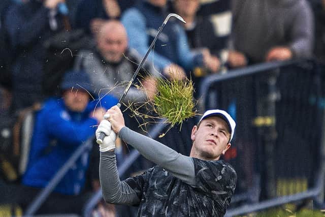 Home hero Bob MacIntyre plays his second shot at the 18th in the second round at Royal Troon. Picture: Tom Russo/The Scotsman