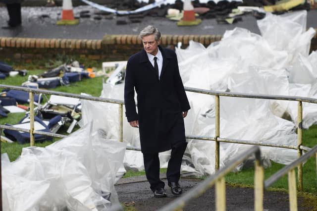 Colin Firth on set. Picture: John Devlin