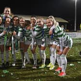 Celtic's players celebrate during the SWPL Cup final.