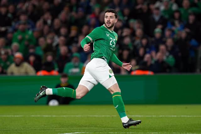 Celtic's Mikey Johnston made his Ireland debut in the 3-2 win over Latvia.